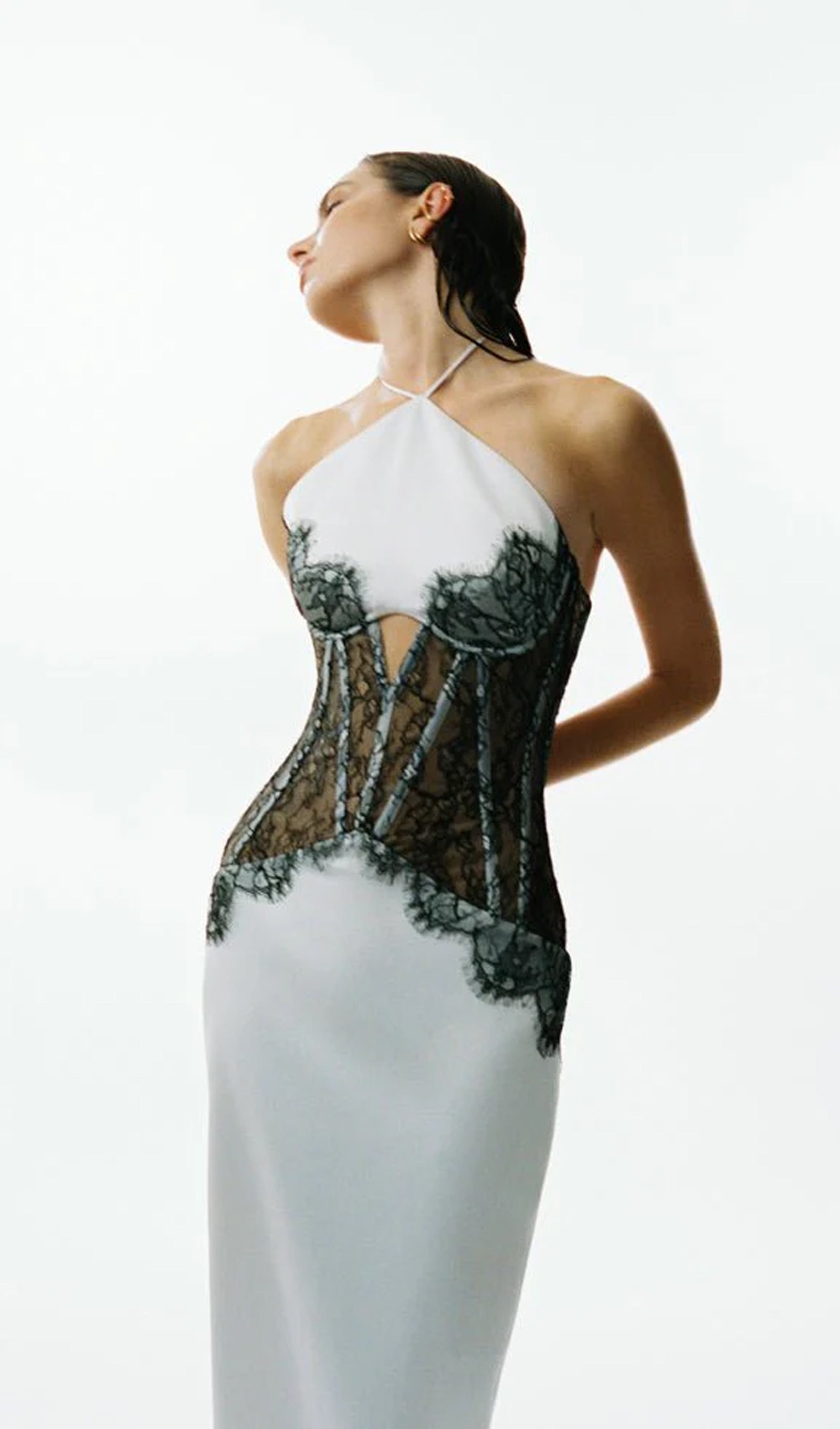 Satin And Lace Corset Maxi Dress