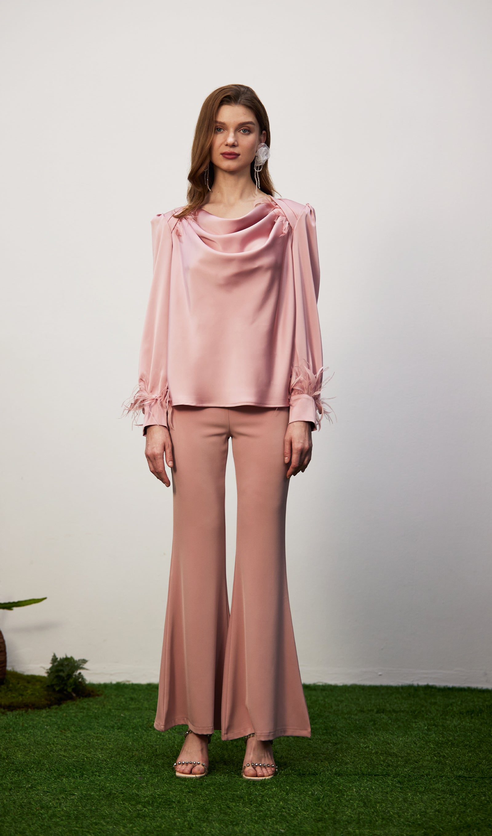Cowel Neck Satin Blouse Top