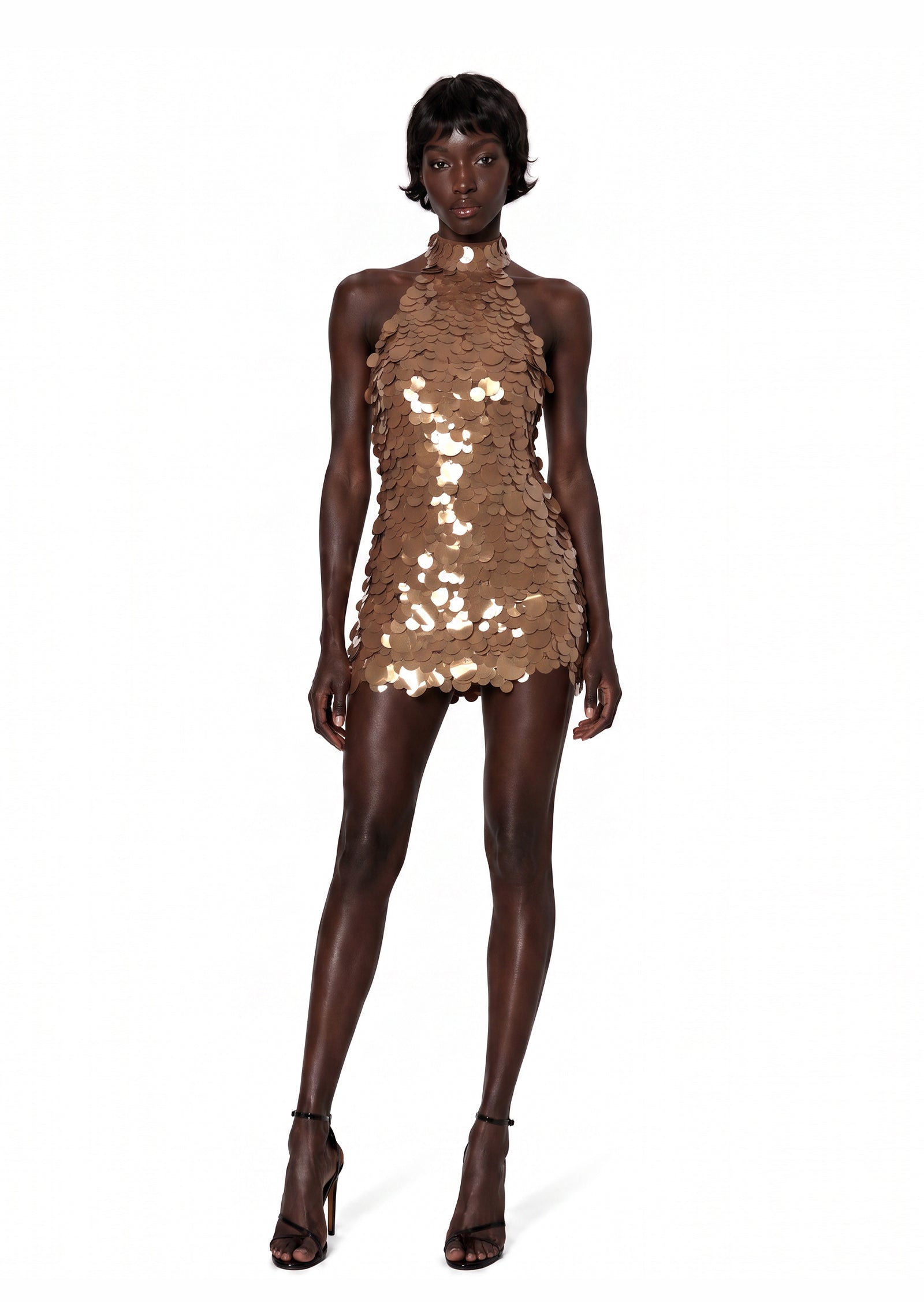 Ibtesam Halter Neck Sleeveless Mini Dress In Brown