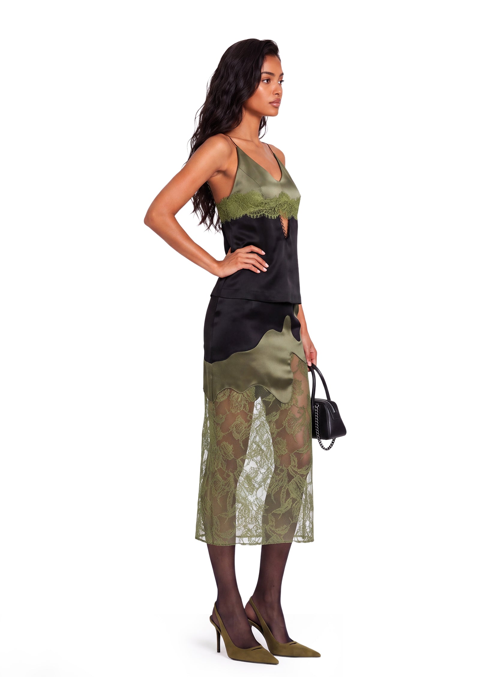 Wanda V Neck Lace Camisole Skirt Set
