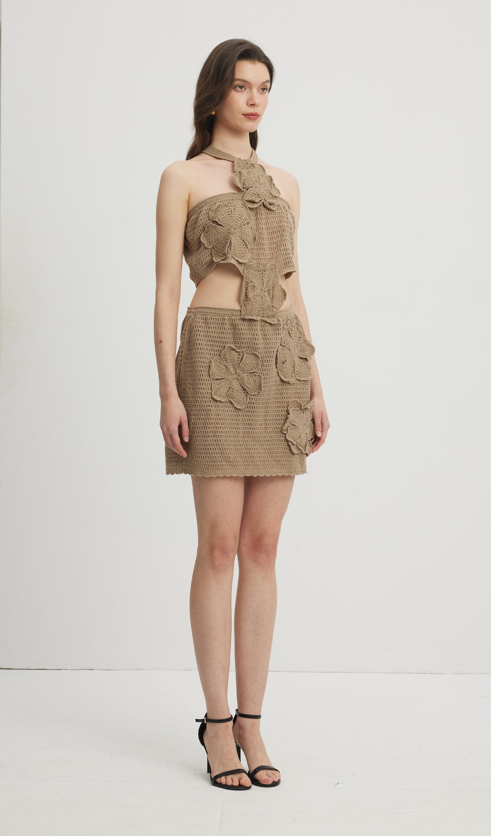 Knitted Flowers Hollow Out Mini Dress