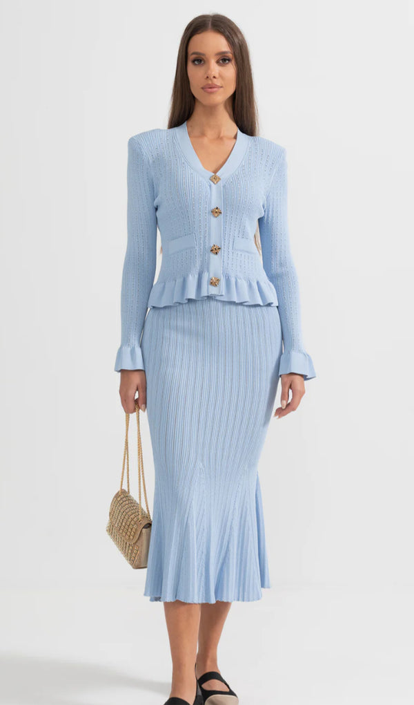 Ruffled Flared Knit Midi Dress