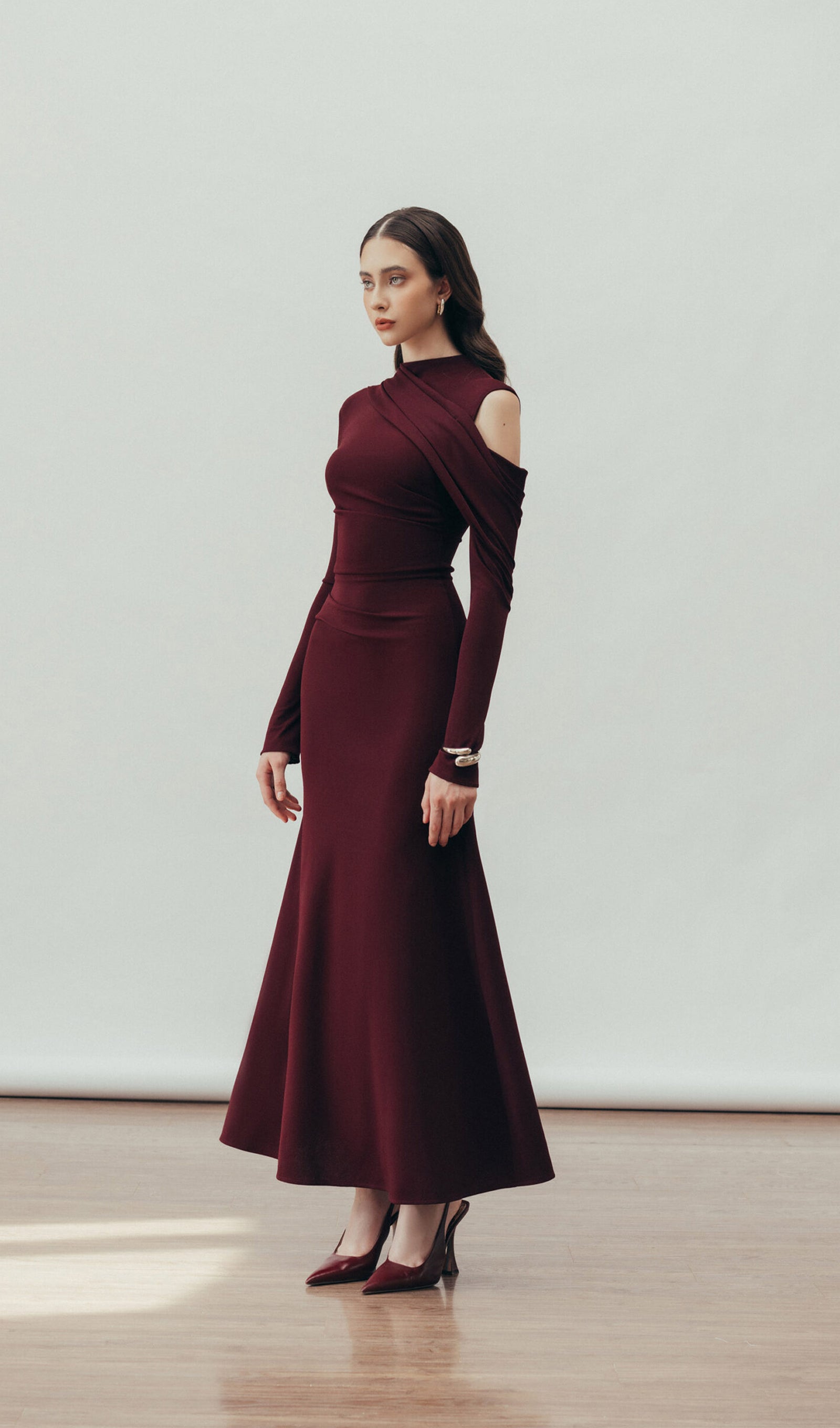 Midikleid in A-Linie mit Blumenmuster und Laternenärmeln