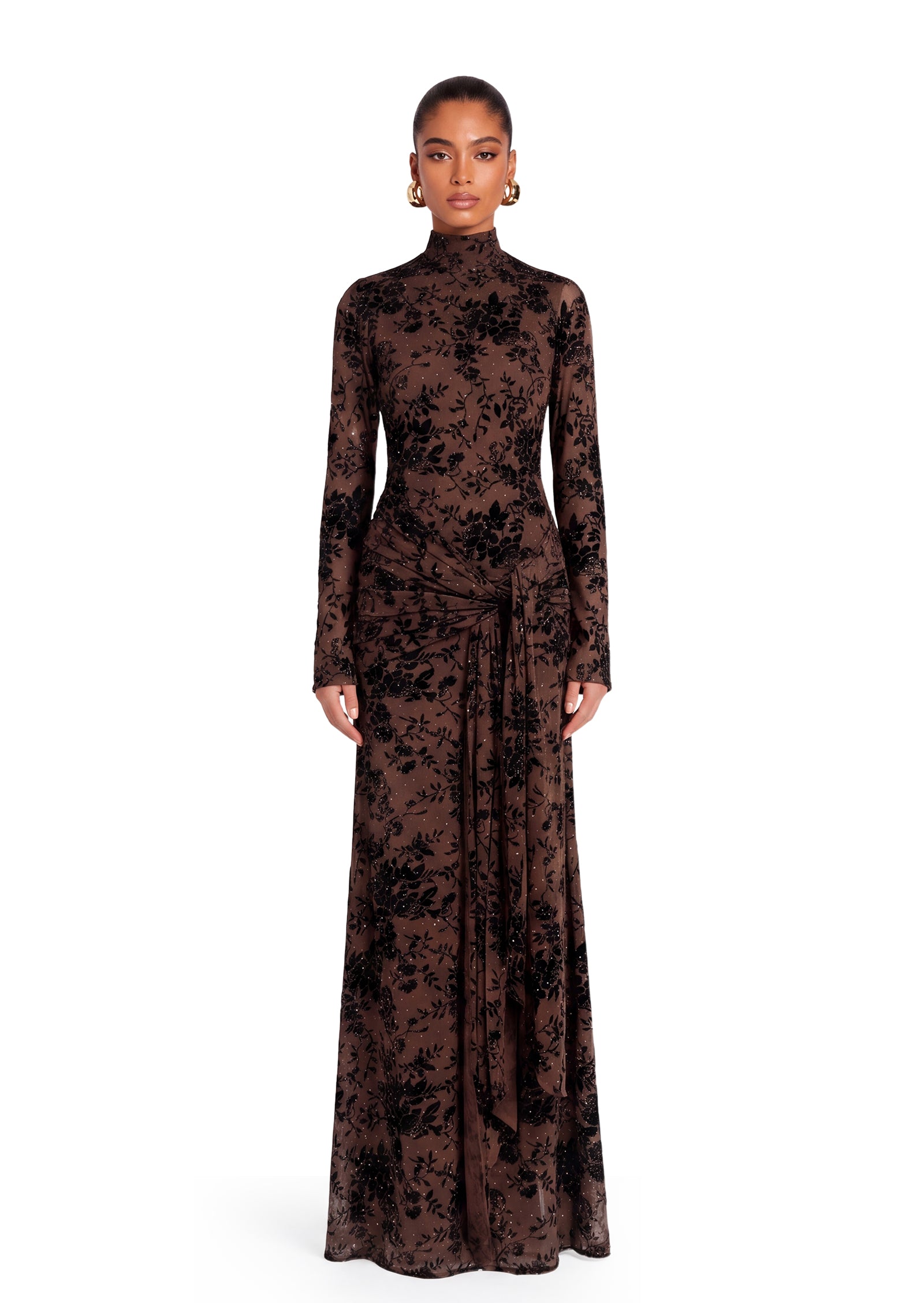 Wafa Velvet Maxi Dress In Brown