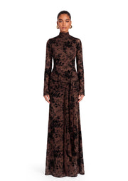 Midikleid in A-Linie mit Blumenmuster und Laternenärmeln