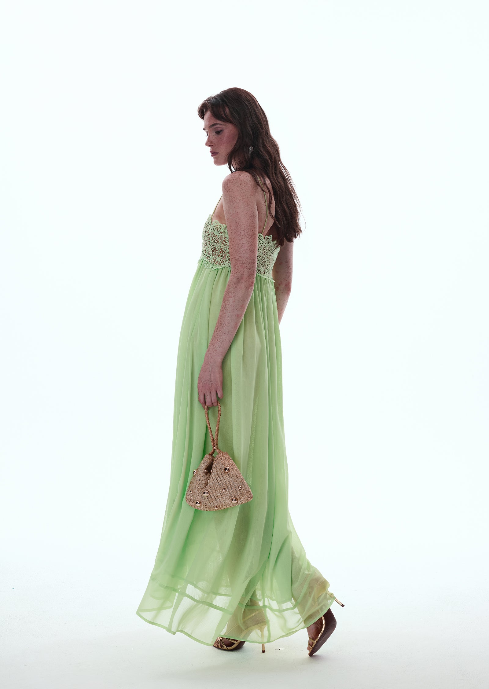 Midikleid in A-Linie mit Blumenmuster und Laternenärmeln