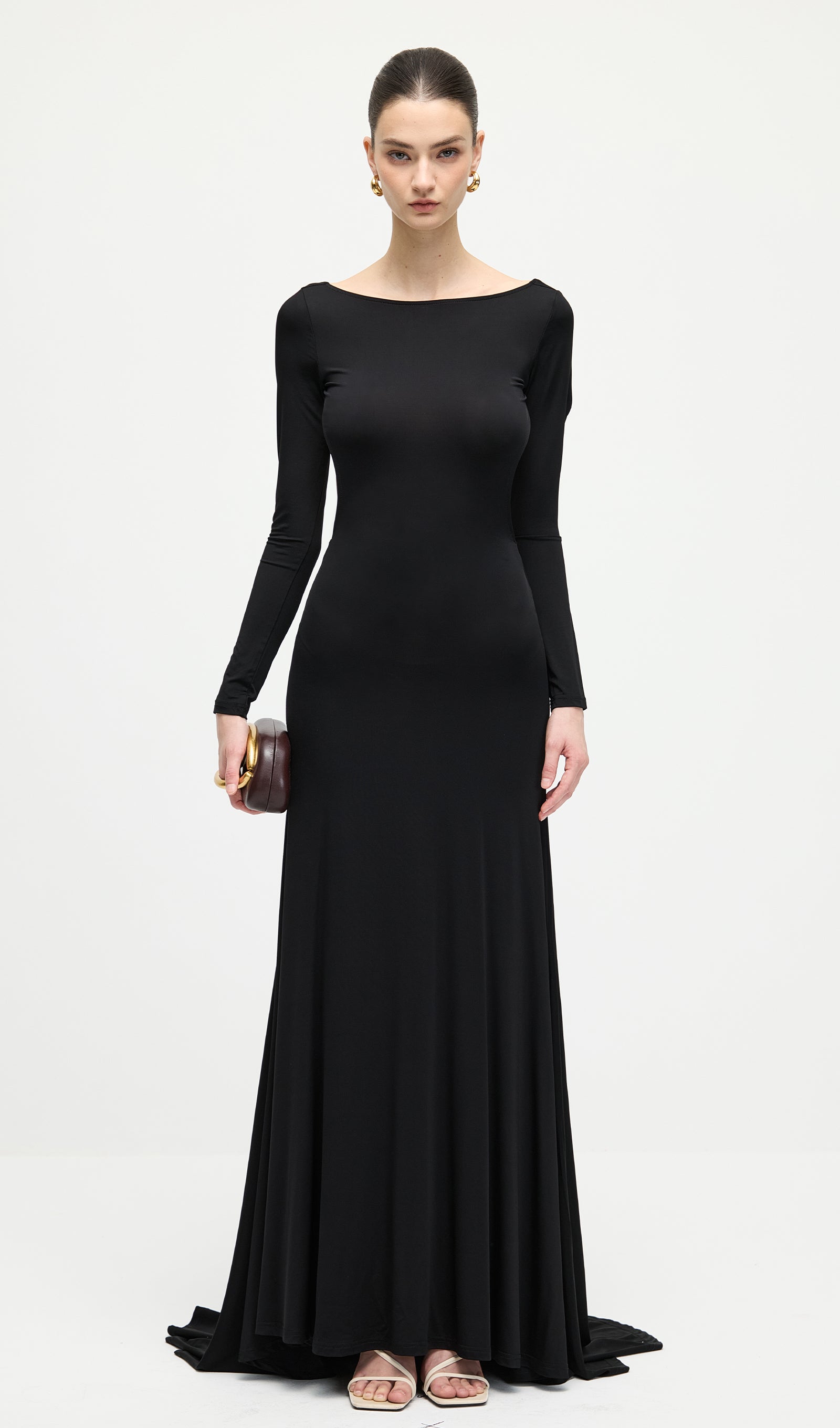 Jersey Open Back Maxi Dress In Black