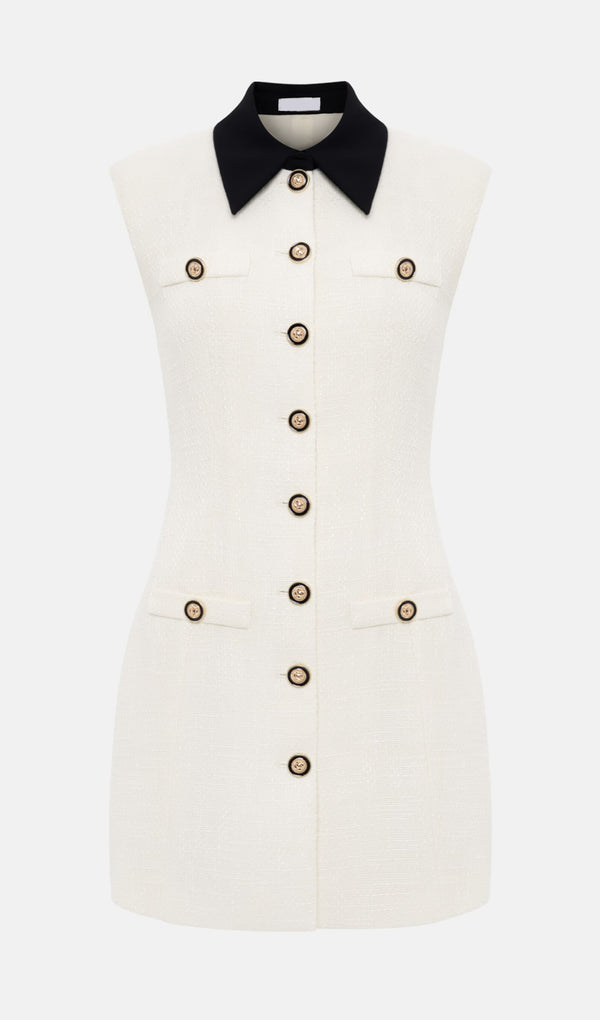 Tweed Contrast Collar Mini Dress