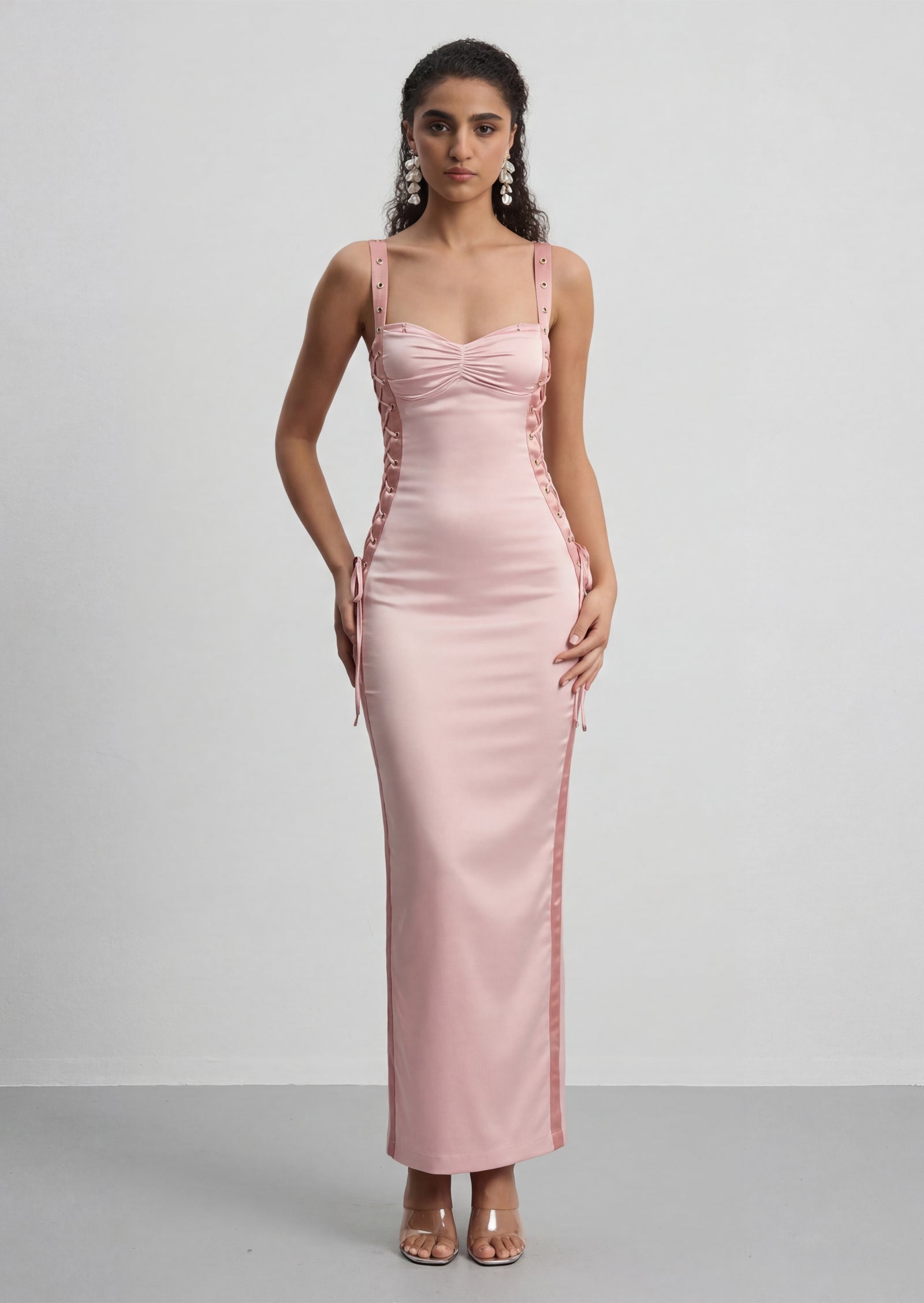 Nydia Lace Up Maxi Dress In Pink