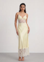 Lilah Lace Hollow Out Maxi Dress In Lemon