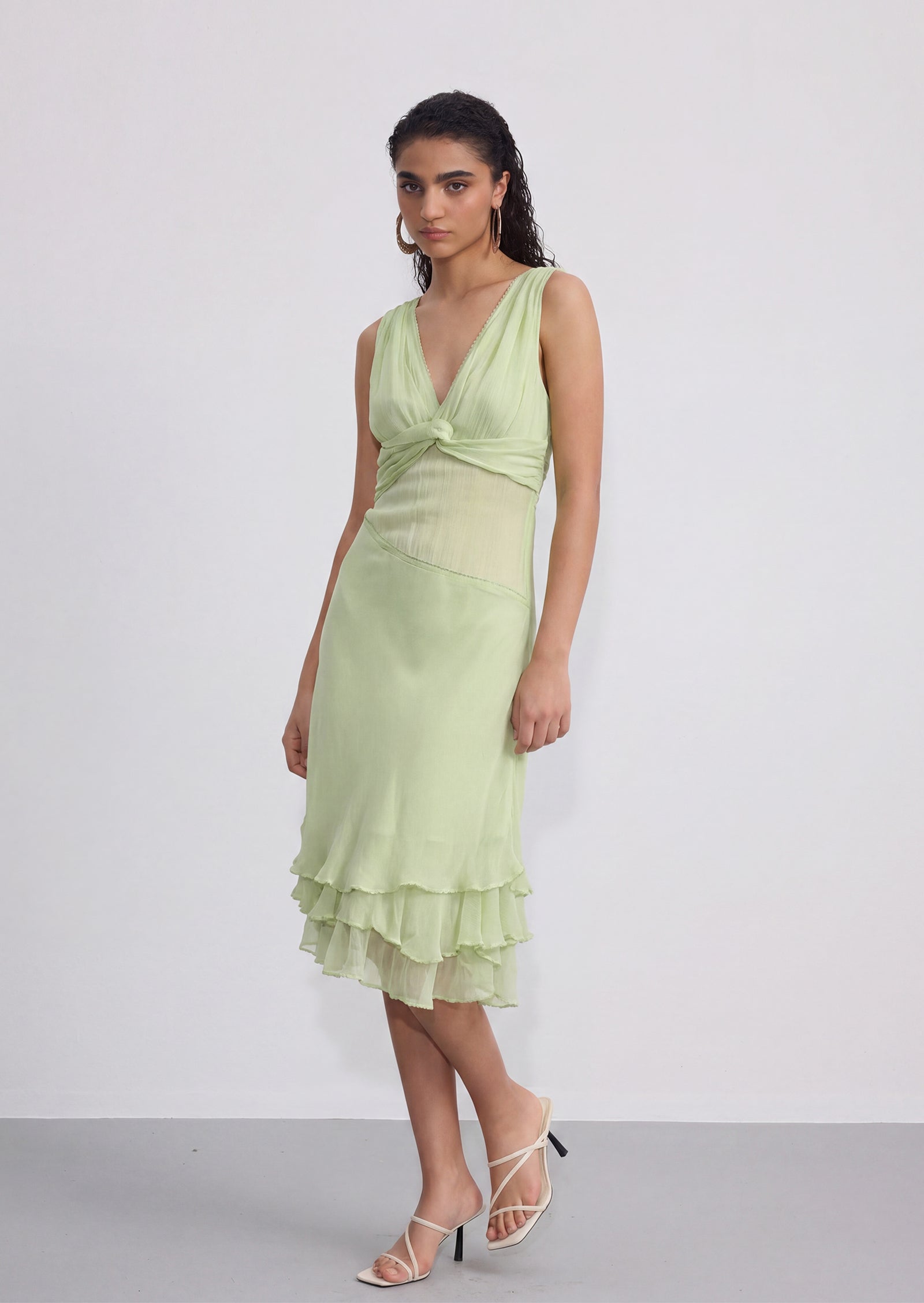 Karissa Multi-Layered Ruffle Dress In Light Green