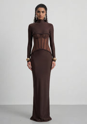 Sheer Corset-Inspired Maxi Gown