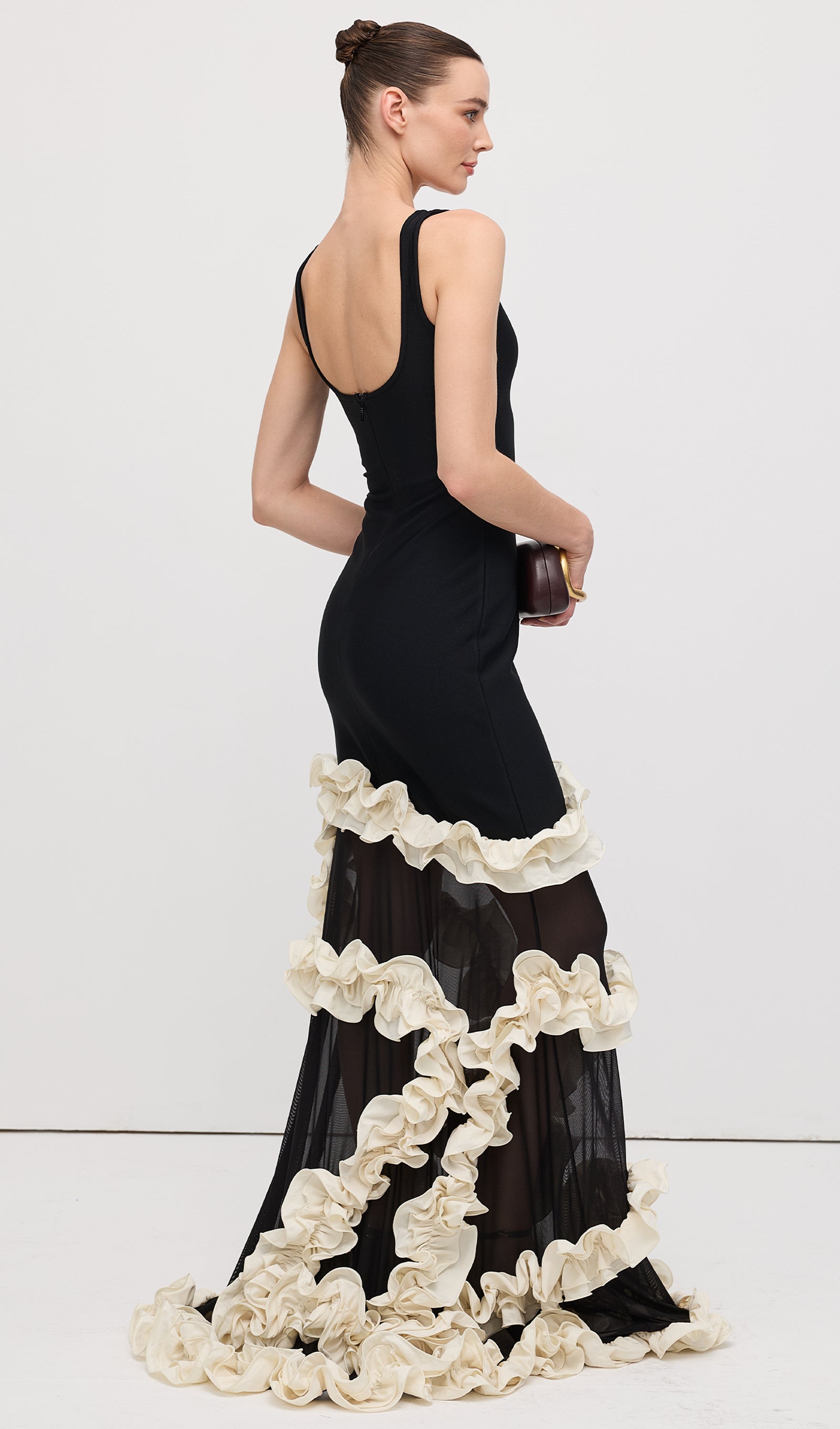 Midikleid in A-Linie mit Blumenmuster und Laternenärmeln