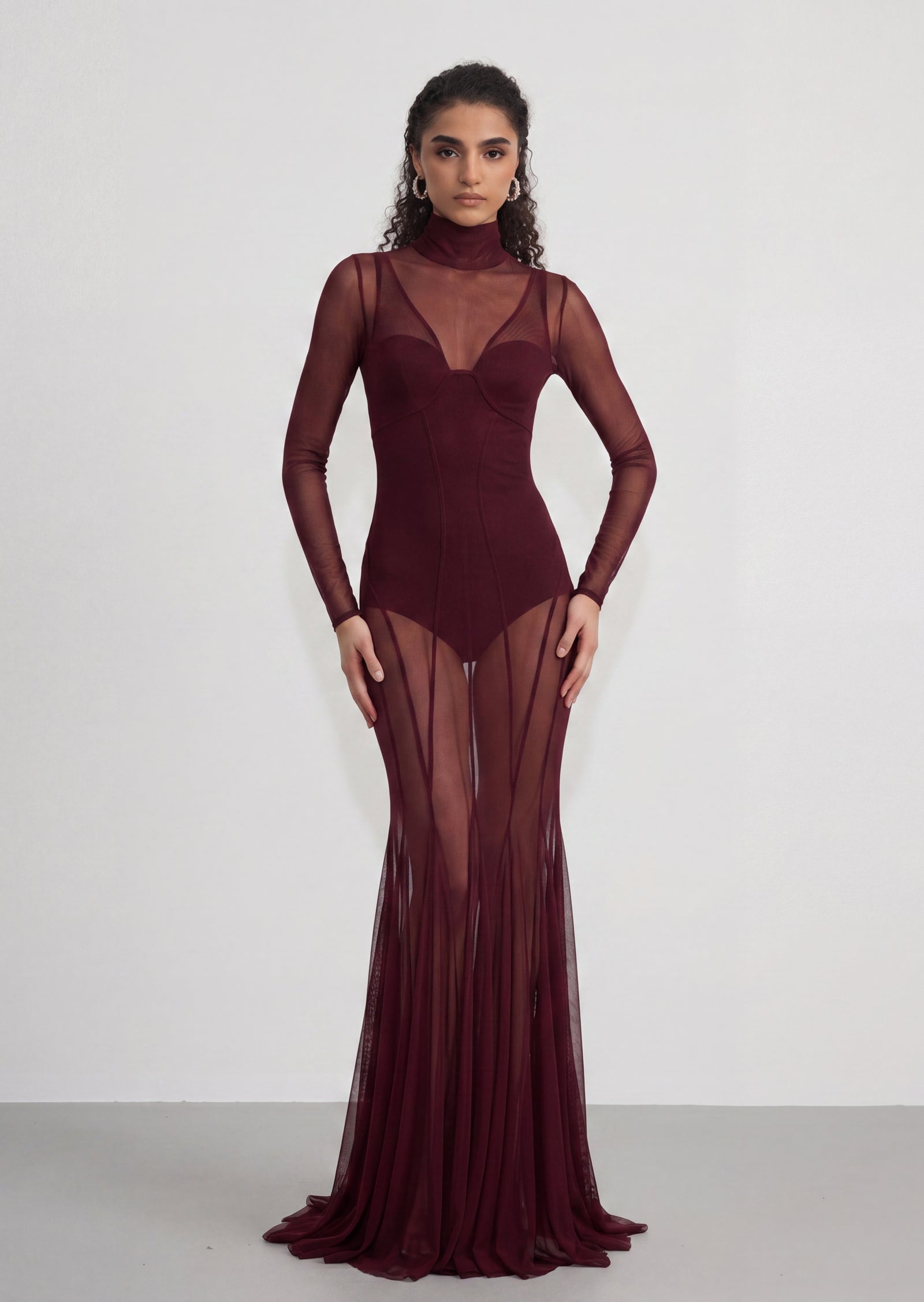 Midikleid in A-Linie mit Blumenmuster und Laternenärmeln