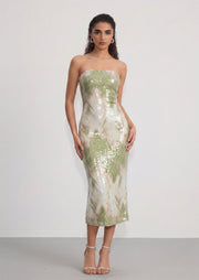 Adelina Strapless Sequined Midi Dress