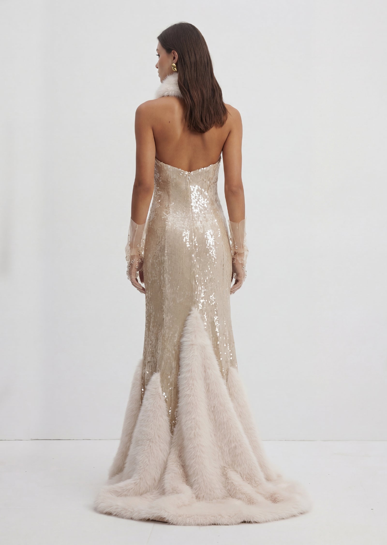 Sequin Maxi Dress With Fur
