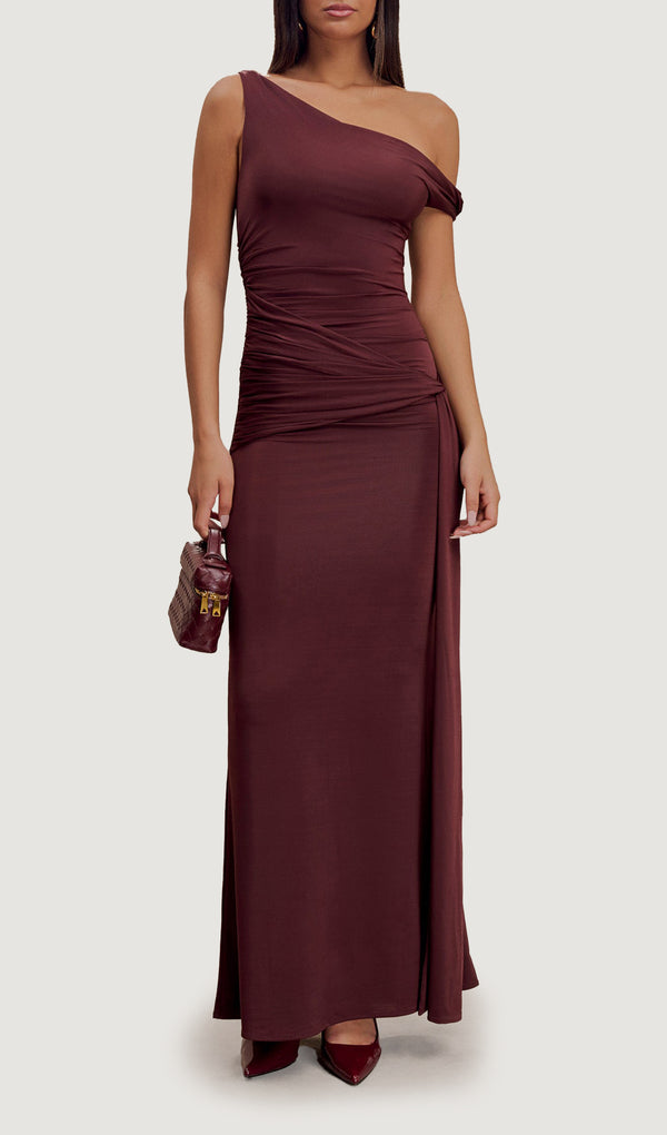 Solid Slinky Fishtail Maxi Dress - Mahogany