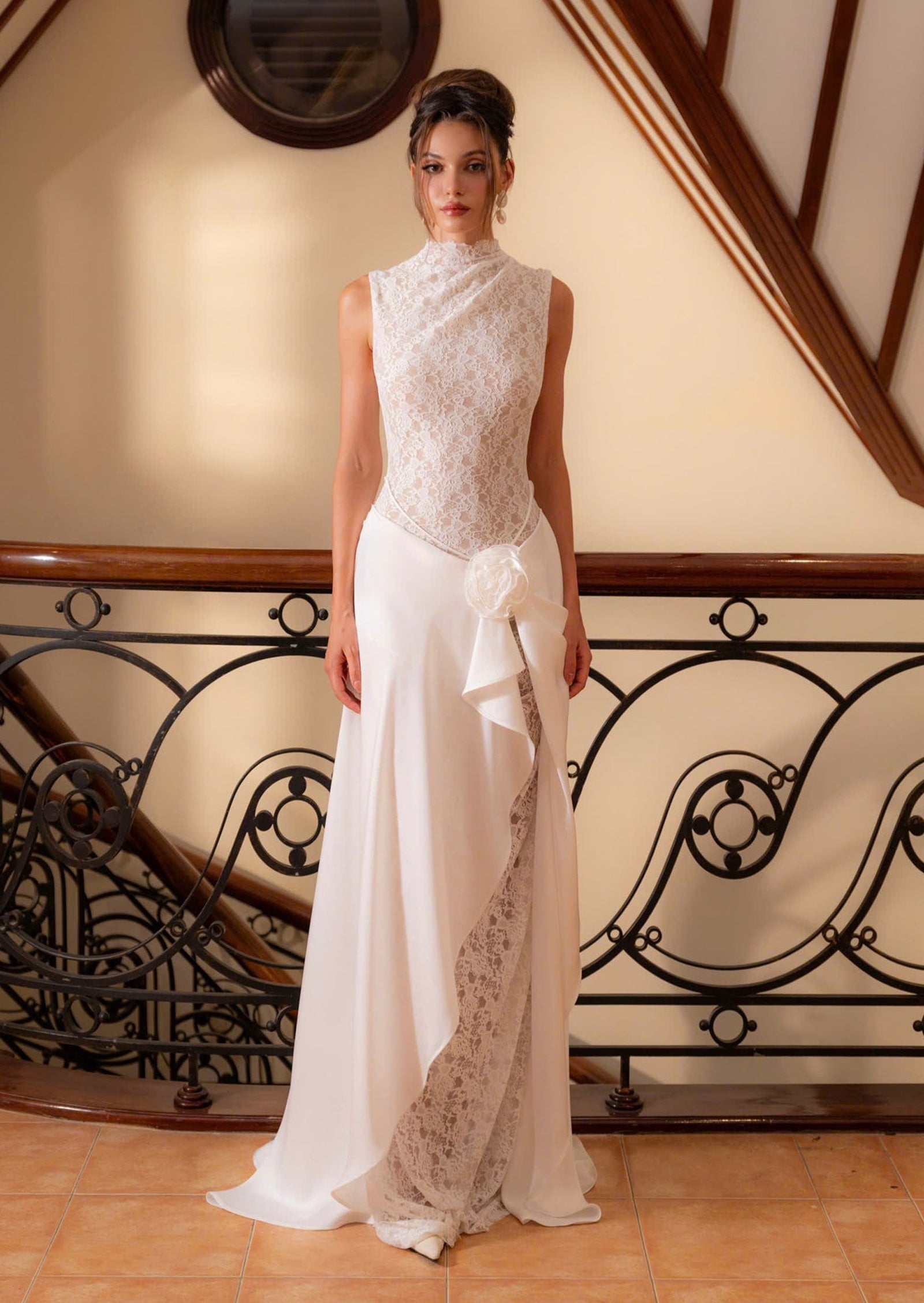 Satin Lace Pleats Gown