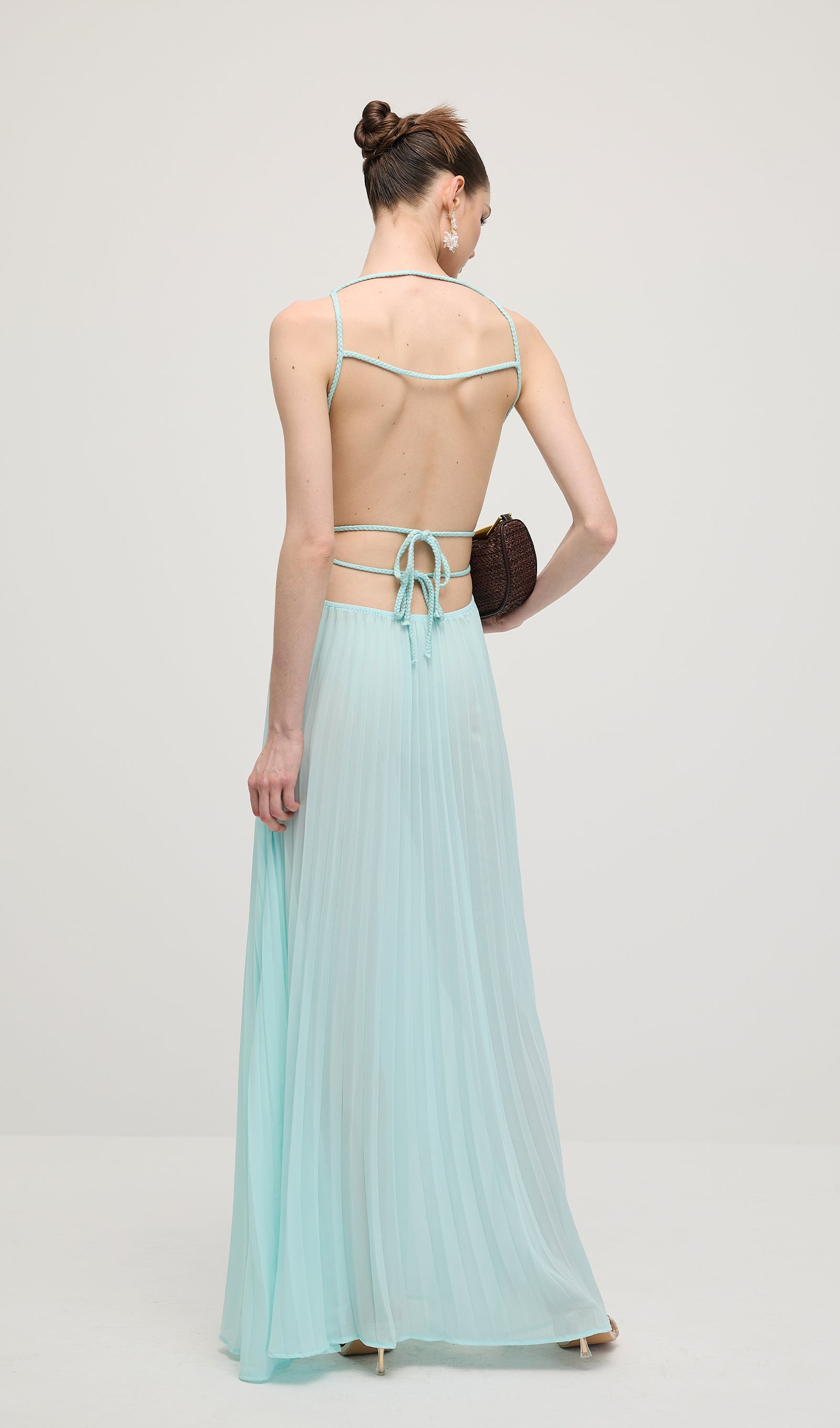 Solid Halter Open Back Maxi Dress