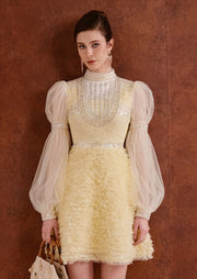 Annita Lantern Sleeves Mini Dress In Yellow