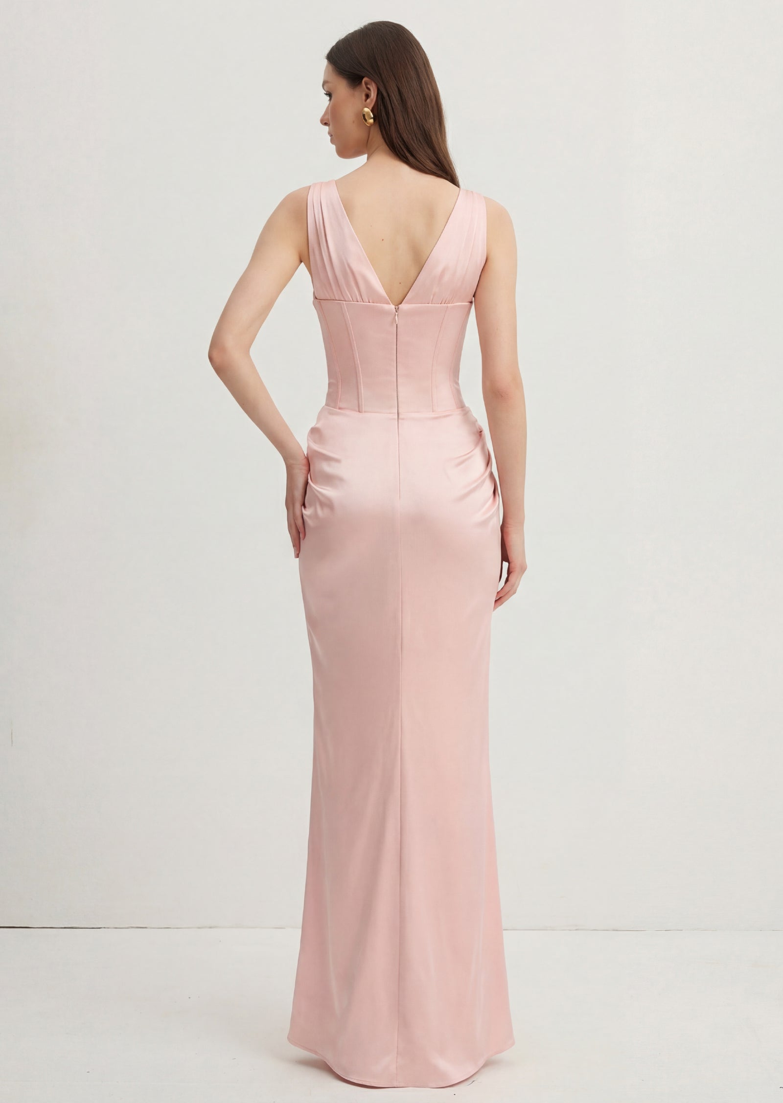 Satin Corset Maxi Dress In Blush