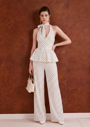 Polka Dot Peplum Top & Wide Legs Set