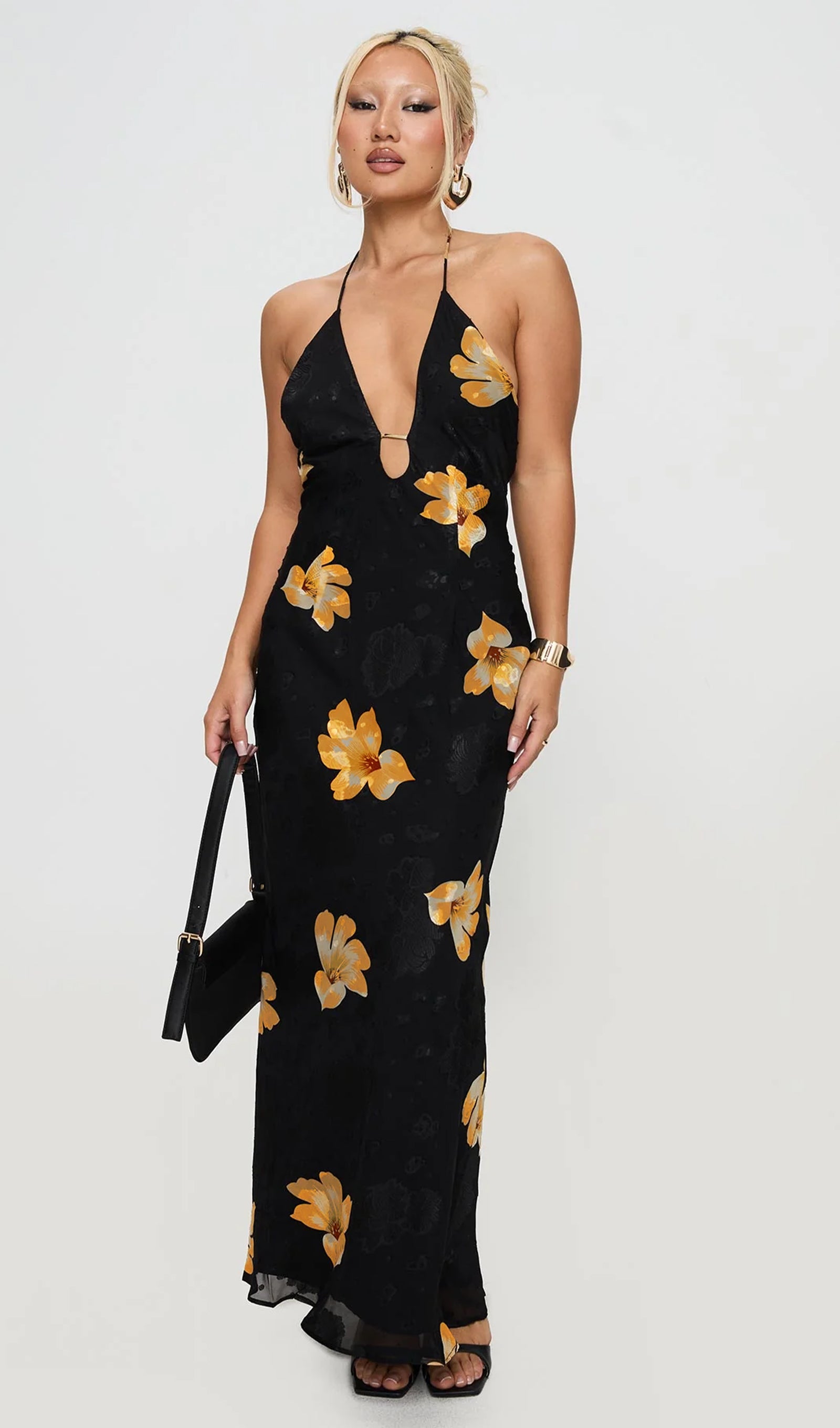 Midikleid in A-Linie mit Blumenmuster und Laternenärmeln