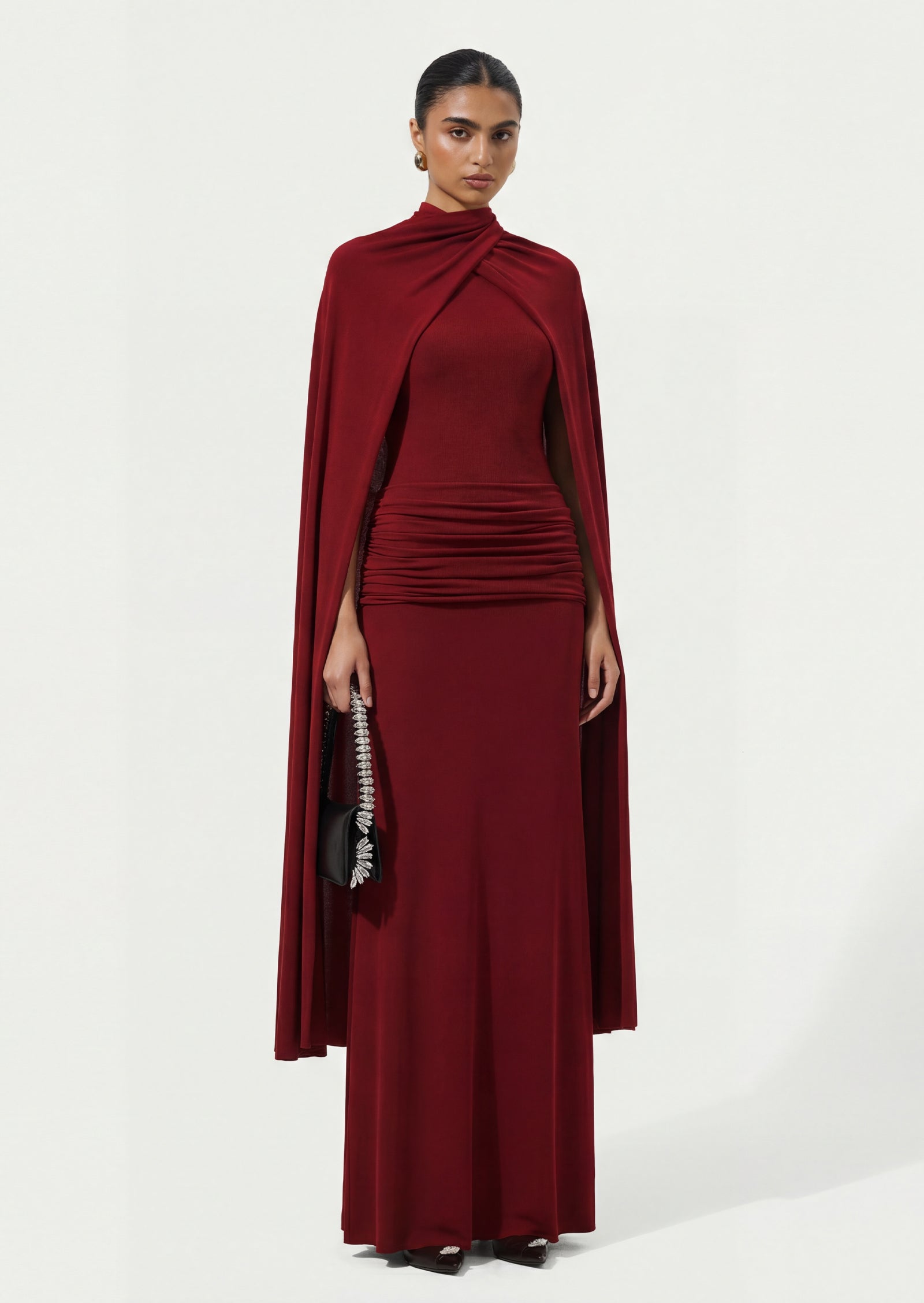 Maxi dress With Symmetrical Flaps In Claret
