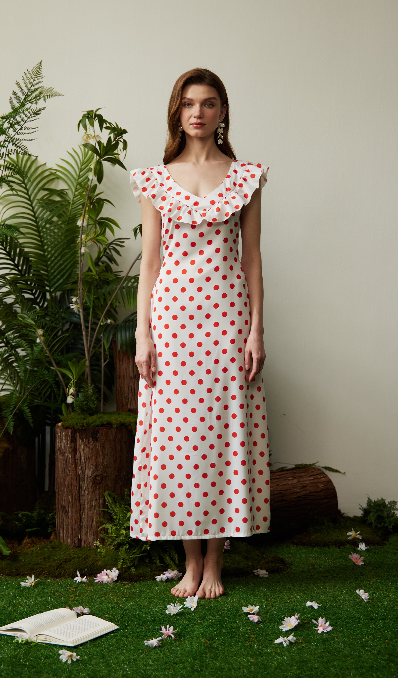 Midikleid in A-Linie mit Blumenmuster und Laternenärmeln