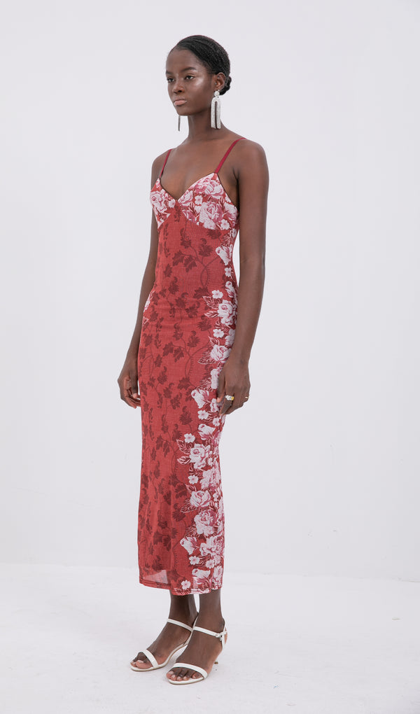 Trendy Floral Rose Stripe Maxi Dress