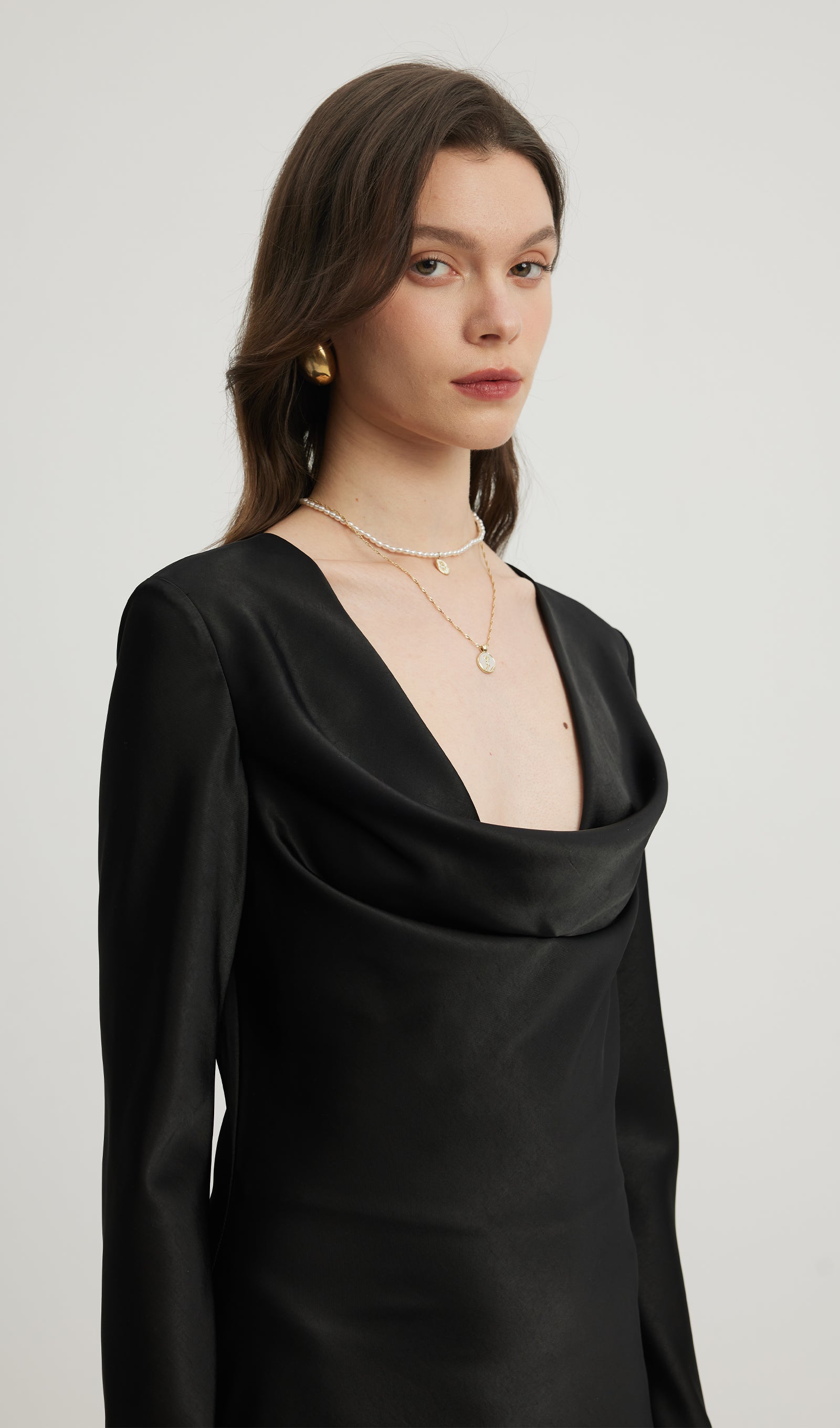 Low Collar Maxi Evening Dress