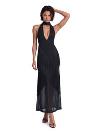 Zhaleh Halter Neck Fringe Maxi Dress