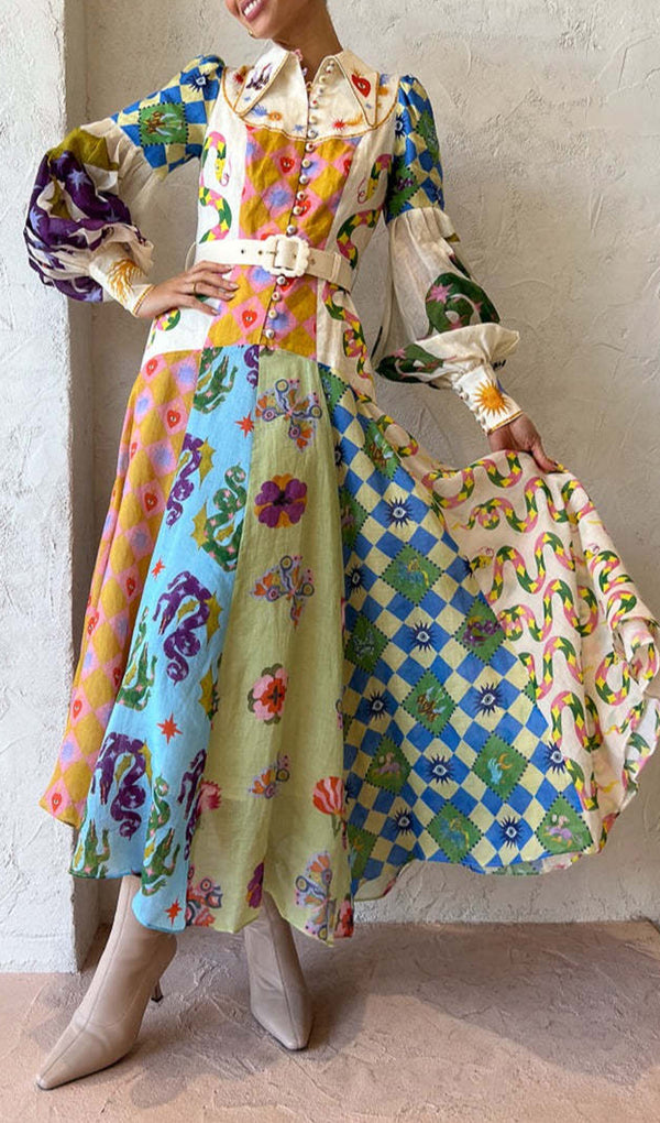 Figurbetontes Maxi-Unterkleid mit Blumenmuster und Rüschen