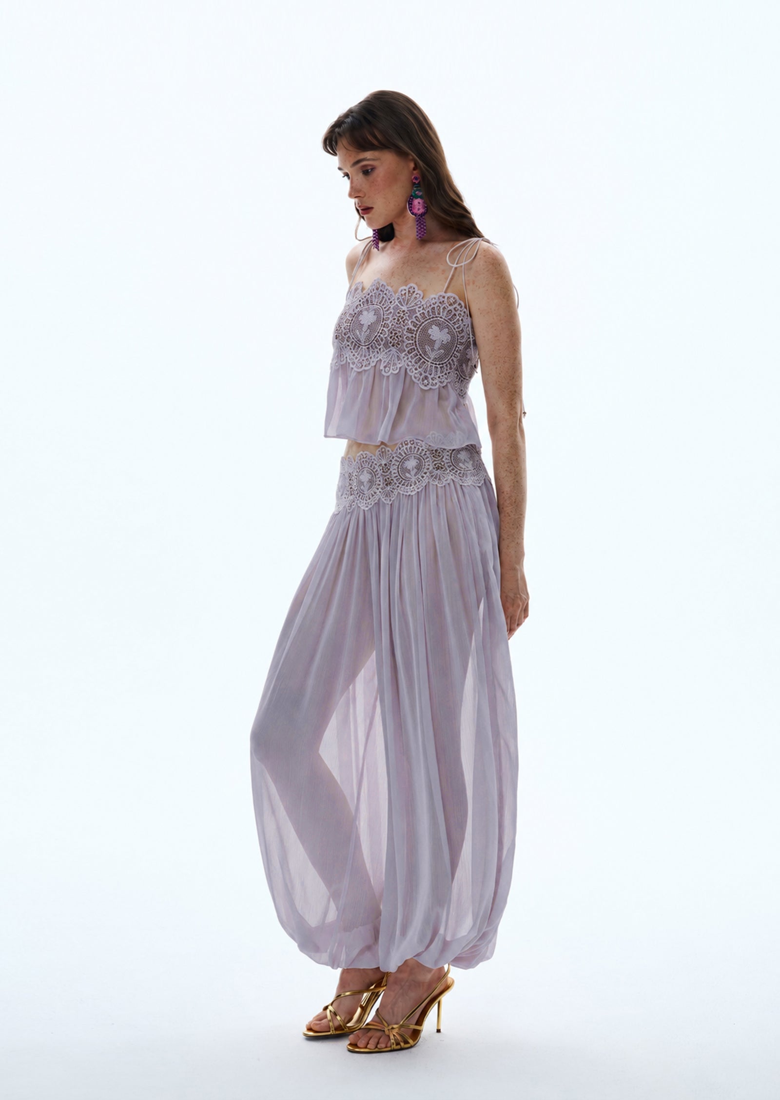 Luenie Chiffon Top & Pant Two Piece Set In Light  Purple