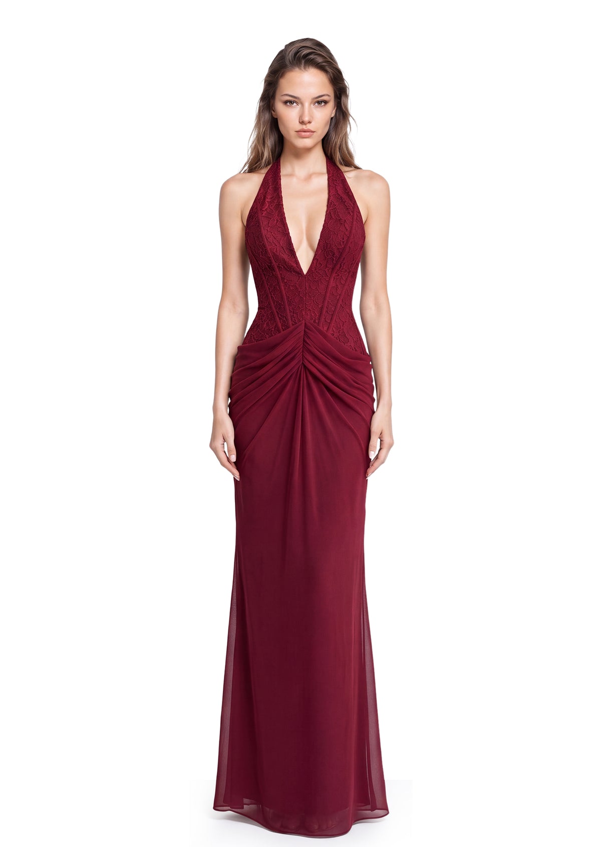 Yvian Lace Halter Neck Maxi Dress