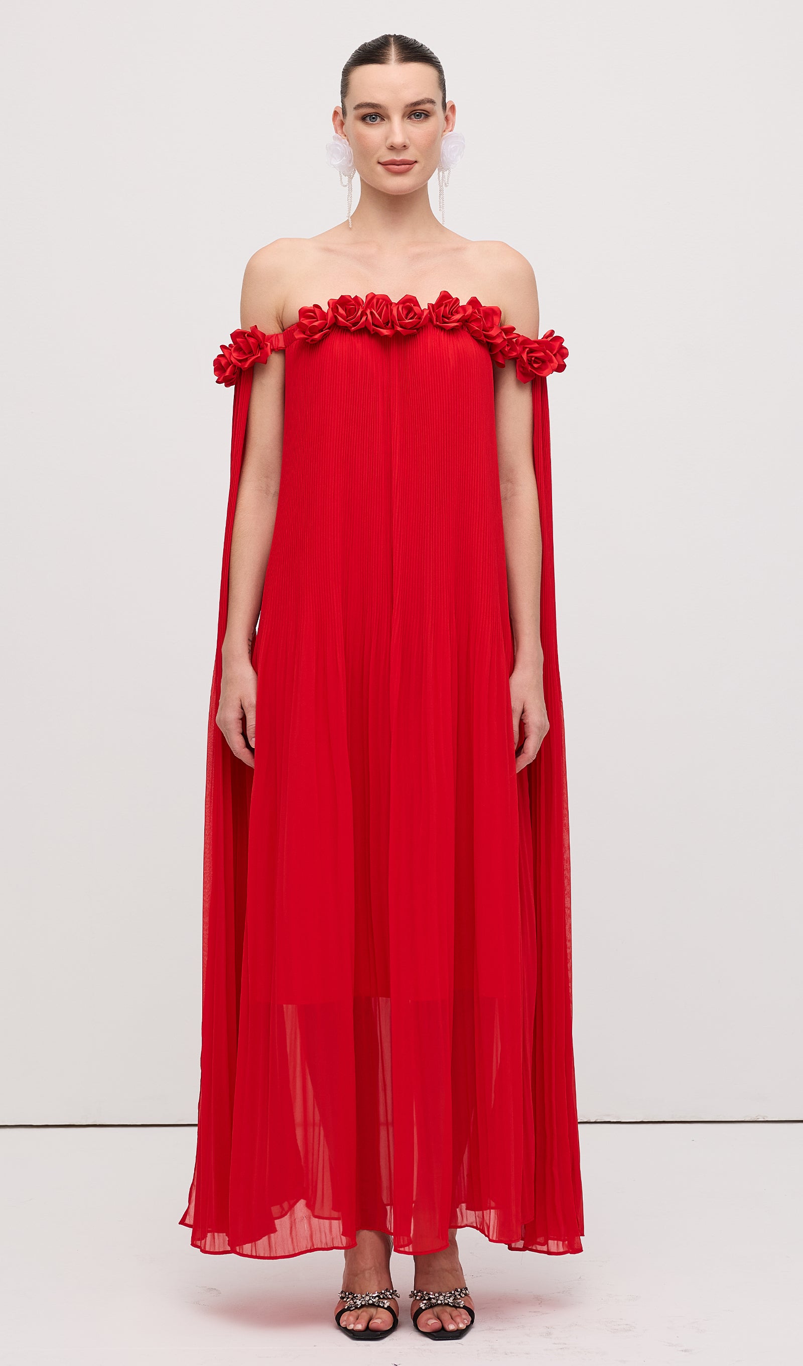 Midikleid in A-Linie mit Blumenmuster und Laternenärmeln