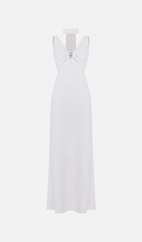 Fitted V Neck Maxi Dress