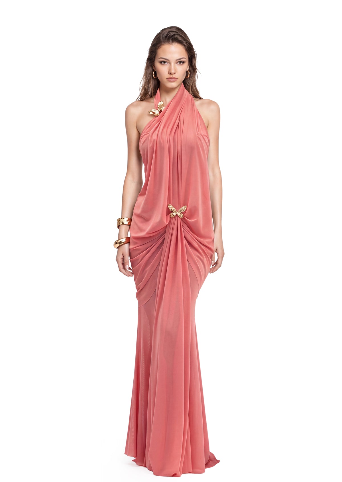 Iago Pleated Halter Neck Maxi Dress