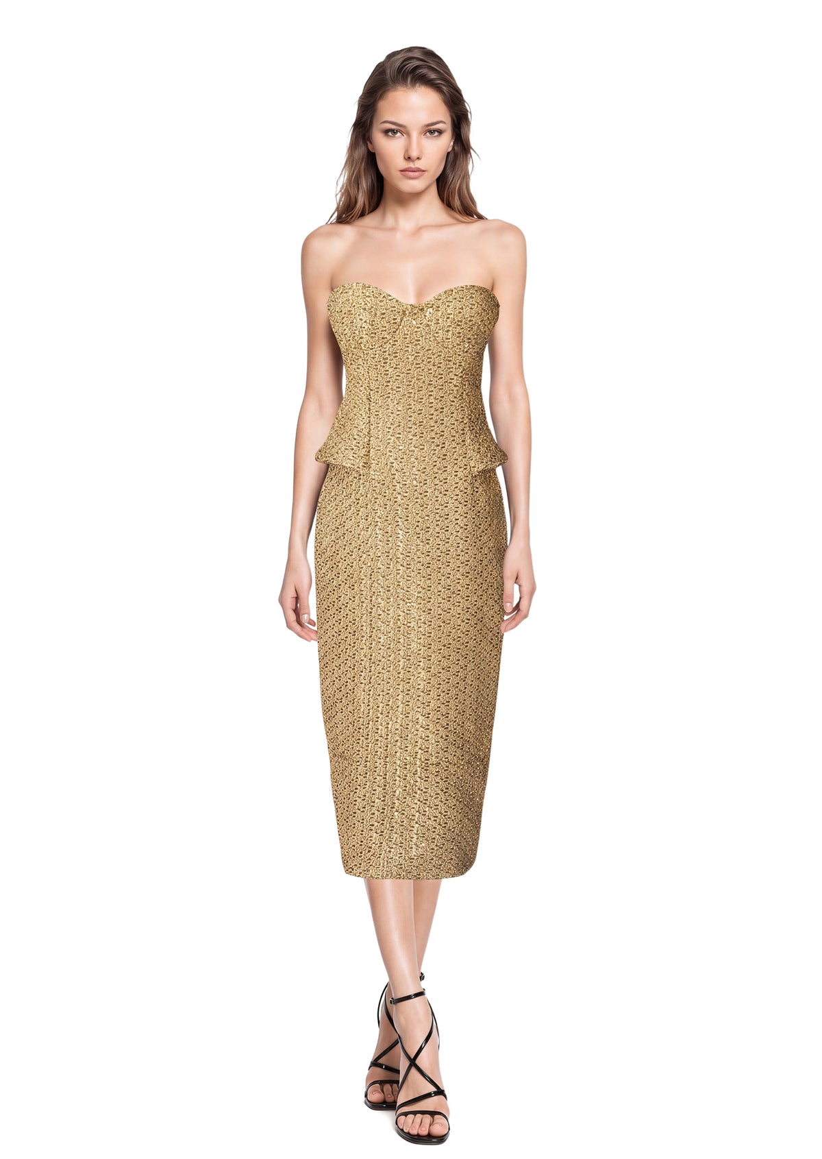 Eastmund Strapless Midi Dress In Gold