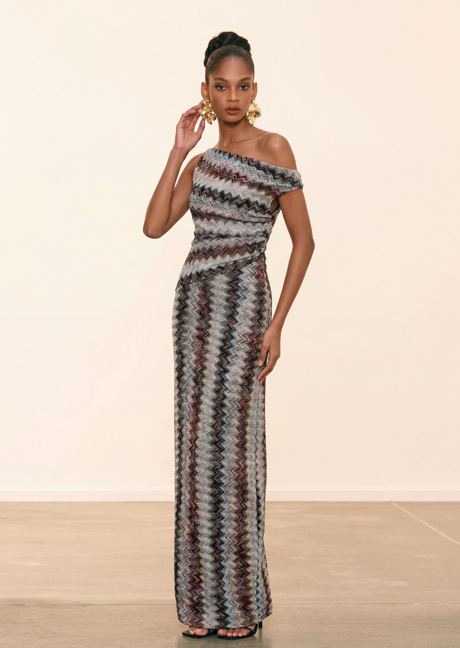 Locava Asymmetrical Neckline Draped Maxi Dress