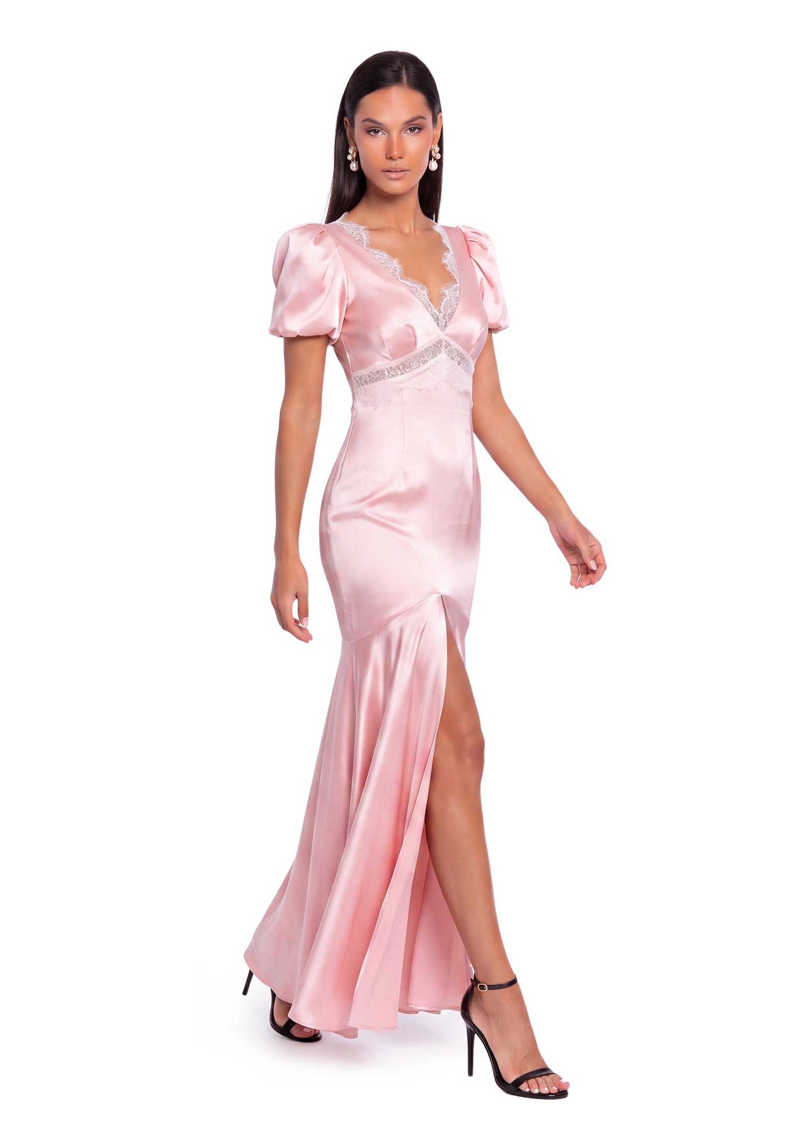 Midikleid in A-Linie mit Blumenmuster und Laternenärmeln