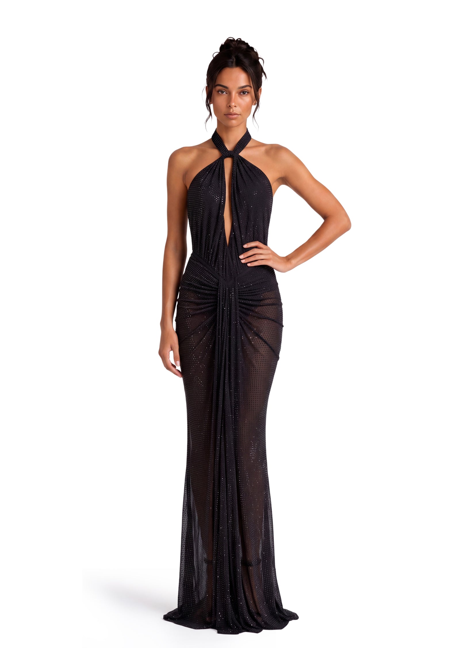 Maha Halter Neck Sparkly Maxi Dress In Black
