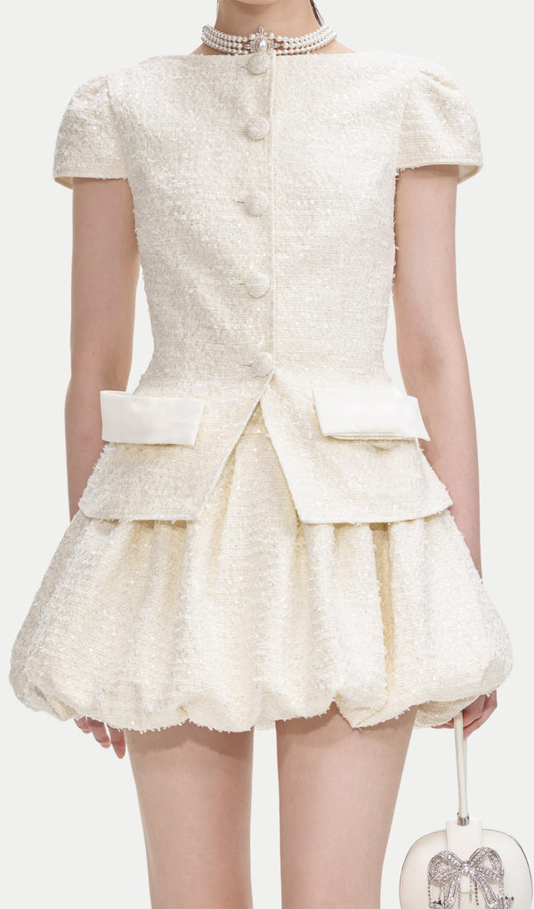 Cream Boucle Bow Detail Two Piece Set