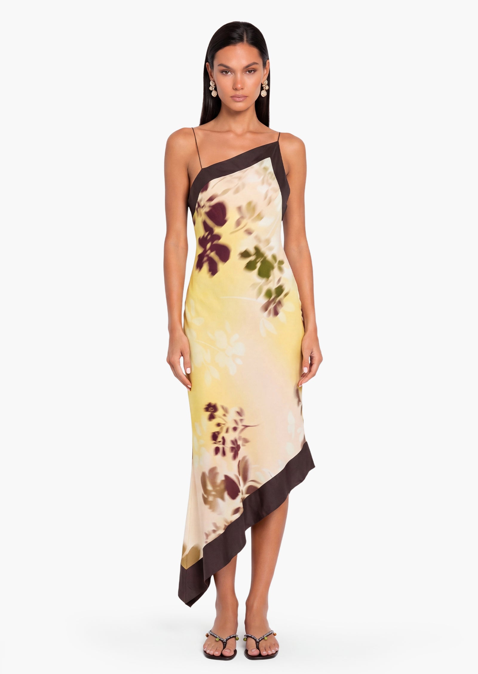 Badr Sleeveless Asymmetrical Midi Dress In Floral