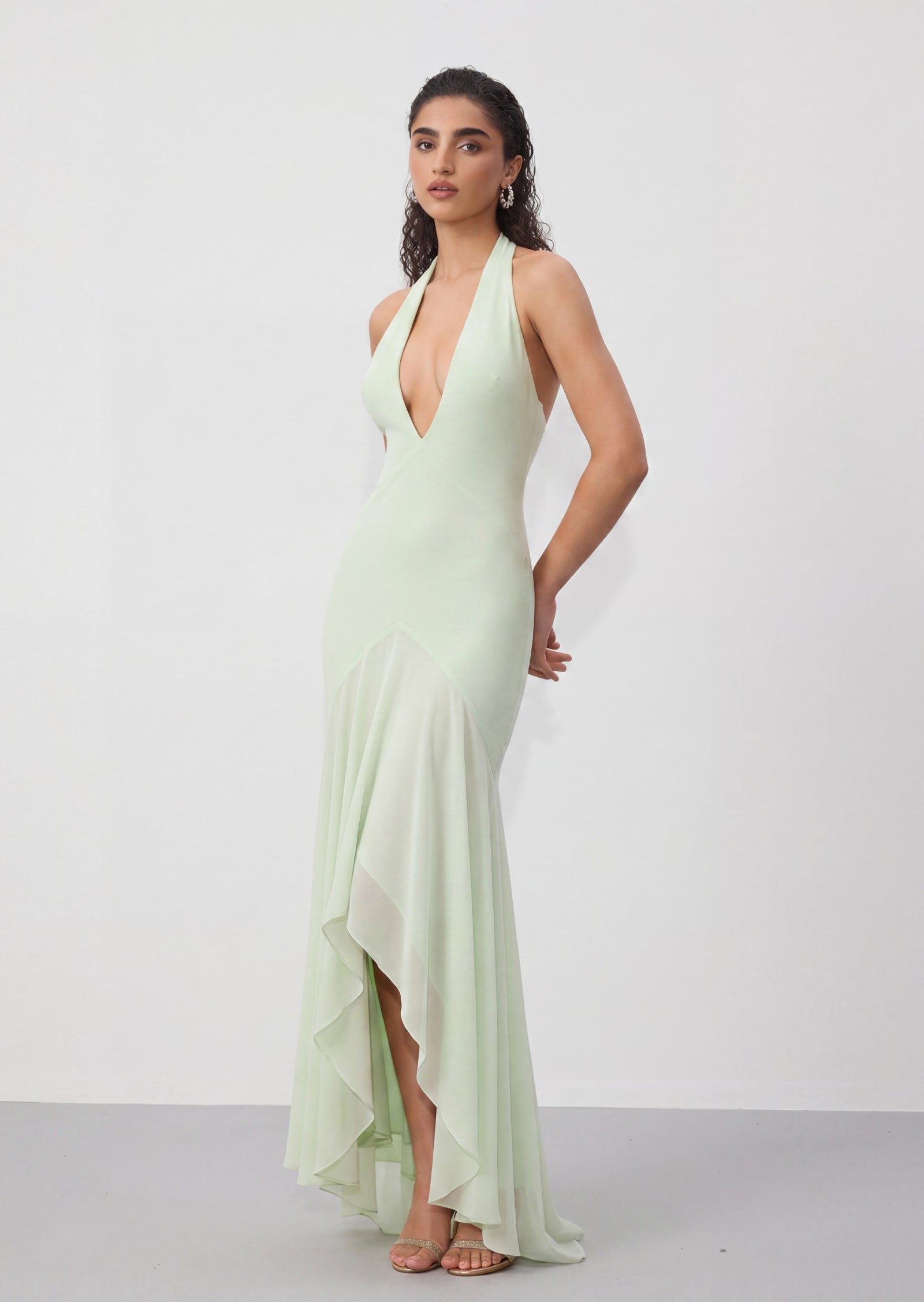 Bryonie Georgette Draped Maxi Dress In Sage
