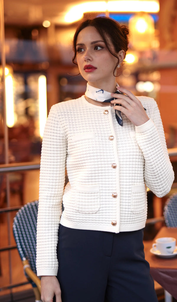 Button Down Knit Jacket In White