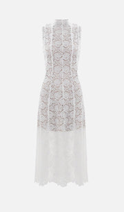 Guipure Midi Dress With High Collar