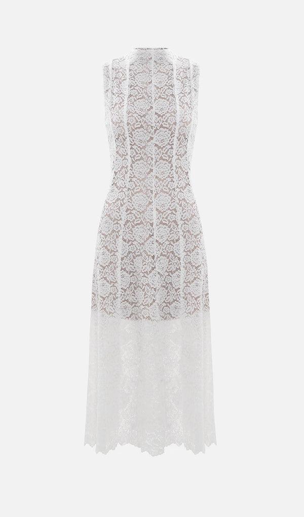 Guipure Midi Dress With High Collar