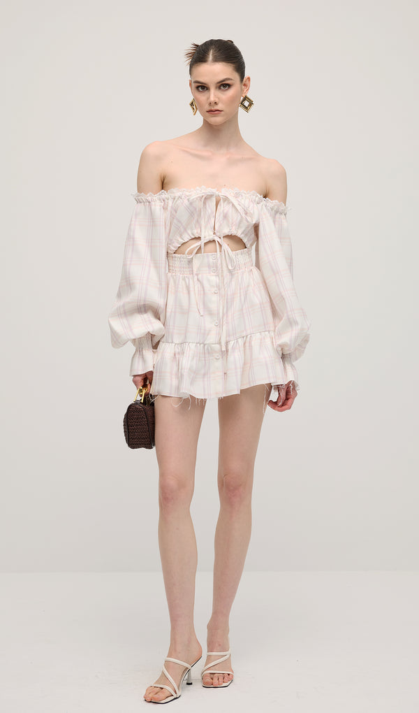 Lace Up Mini Dress Two Piece Set In Grid