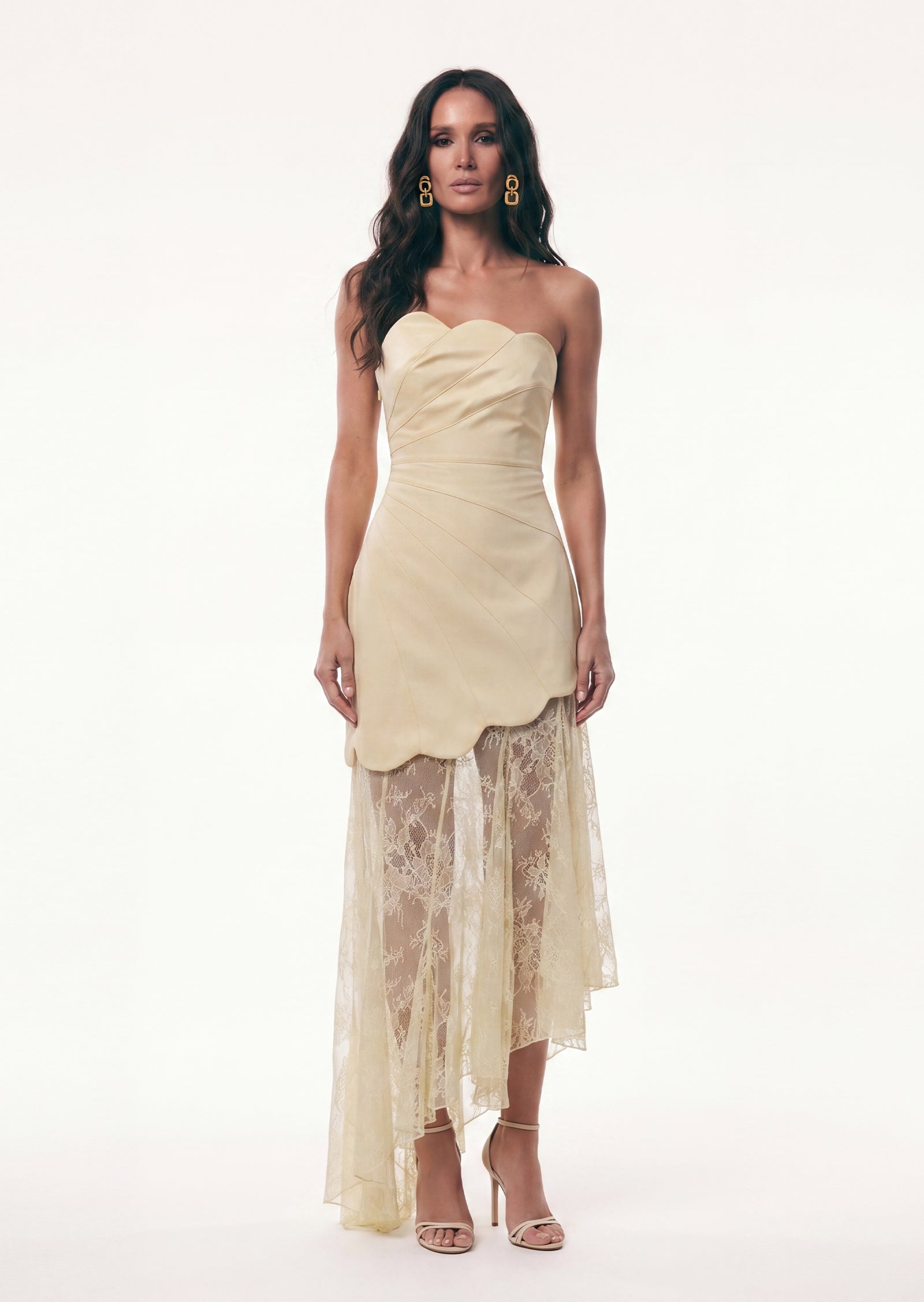 Midikleid in A-Linie mit Blumenmuster und Laternenärmeln